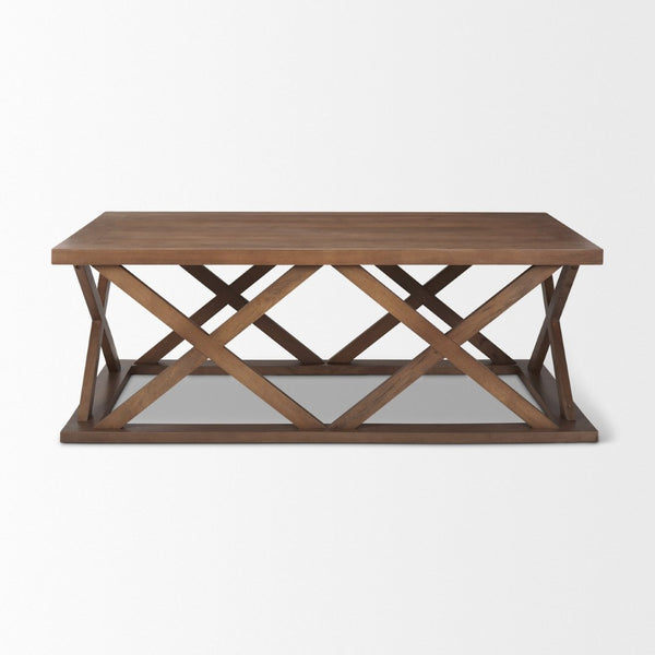 Mercana Forsey Contemporary Solid Mango Wood Coffee Table with Lattice Design – Perfect for Modern Living Spaces Medium Brown Wood 69742