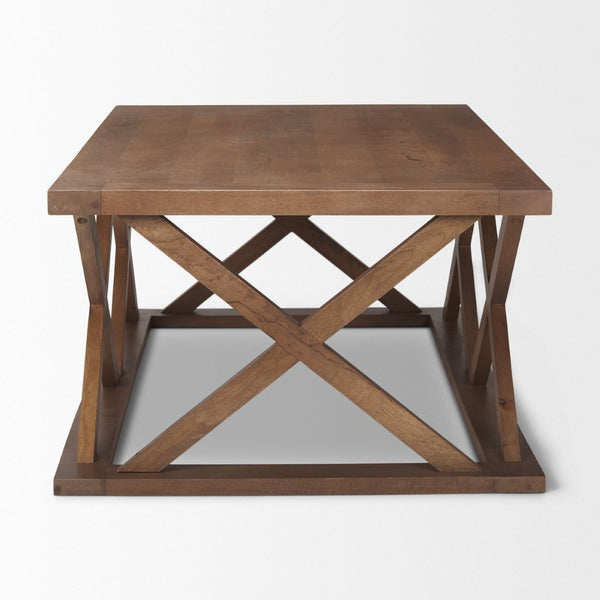 Mercana Forsey Contemporary Solid Mango Wood Coffee Table with Lattice Design – Perfect for Modern Living Spaces Medium Brown Wood 69742