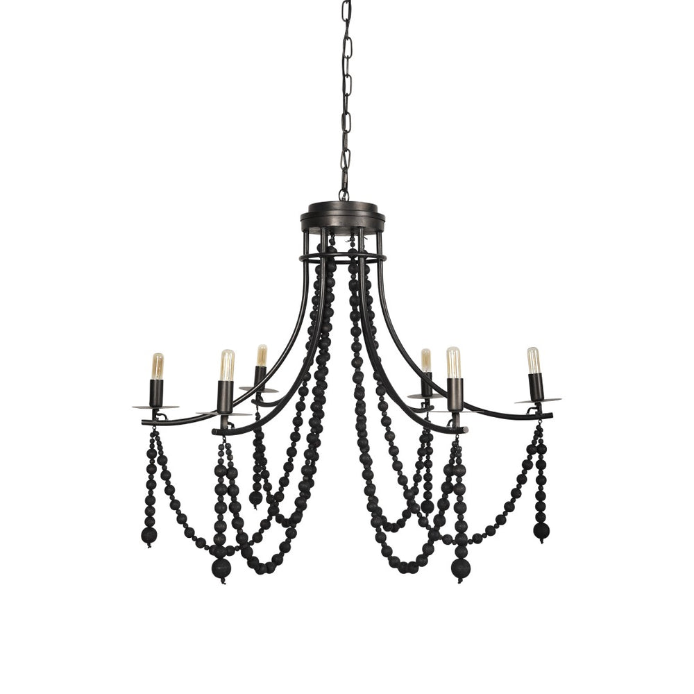 Mercana Selma Chandelier - Elegant Whitewashed Wood & Iron Design for Modern Living Spaces and Ambiance Black Wood | Black Metal 70050