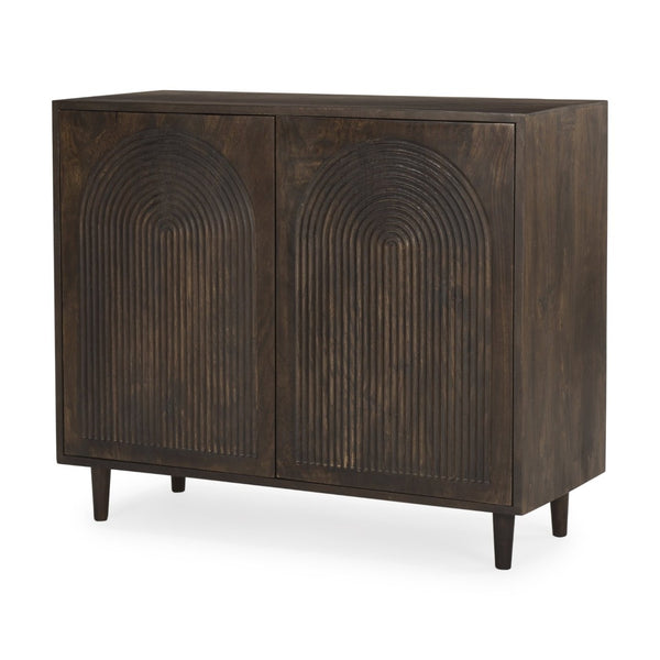 Mercana Tucker Modern Accent Cabinet with Carved Arch Pattern – Stylish Storage for Any Living Space Dark Brown Wood | 2 Door 69953