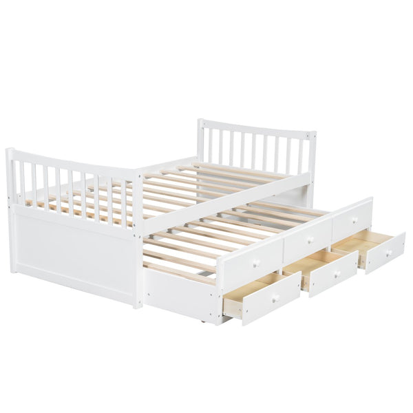English Elm Daybed Twin Frame with Pull Out Trundle and Three Storage Drawers for Kids Rooms White LP100241AAK