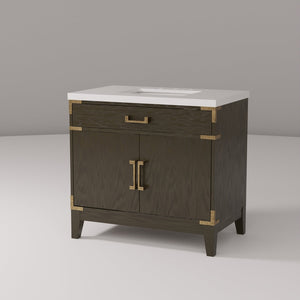 English Elm Brown Oak Single Bath Vanity With Cultured Marble Top - 36" W, Elegant Design & Ample Storage B2731P259776