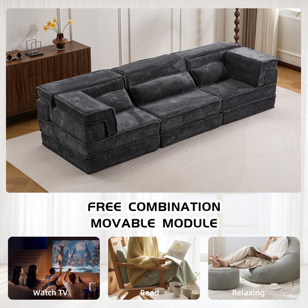 English Elm Compression Oversized Boneless Modular Sofa Bed - Versatile, No Assembly, Memory Foam Comfort In Dark Grey W3723S00021