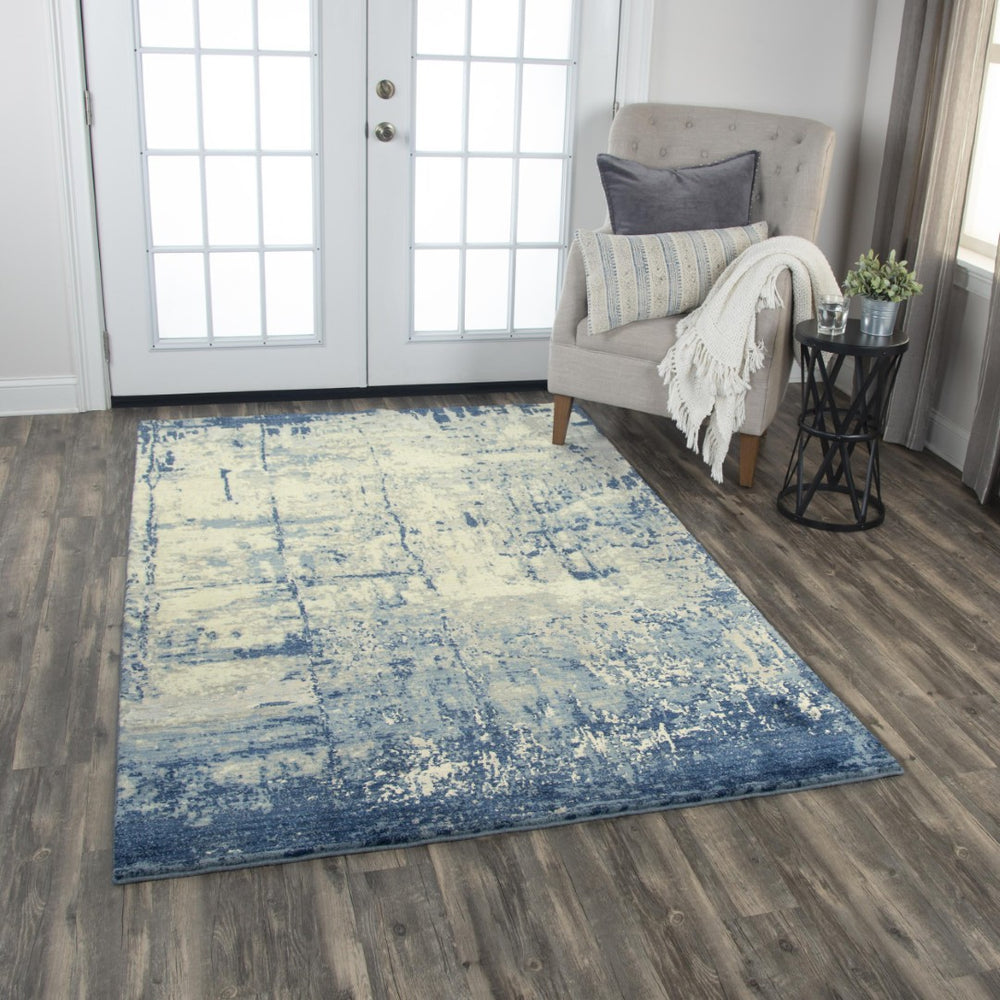 Alora Decor Essential Blue Rectangle Rug — Hand‑Knotted Look New Zealand Wool Blend With Distressed Blue‑Gray Elegance 10' x 13' 00700710700090113
