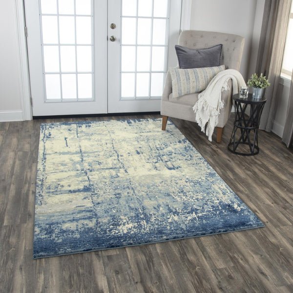 Alora Decor Essential Blue Rectangle Rug — Hand‑Knotted Look New Zealand Wool Blend With Distressed Blue‑Gray Elegance 10' x 13' 00700710700090113