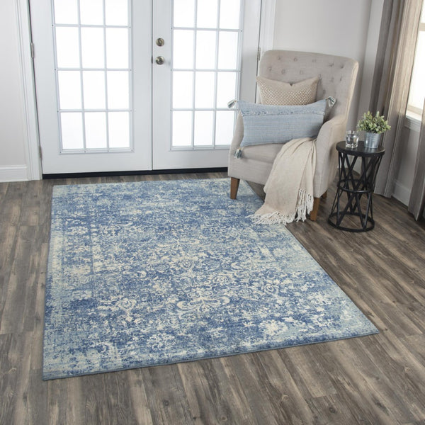 Alora Decor Essential Plush Blue Rectangle Rug With Wool-Tencel Blend, Transitional Cream Accents, Durable Comfort 9' x 12' 00700710800090912