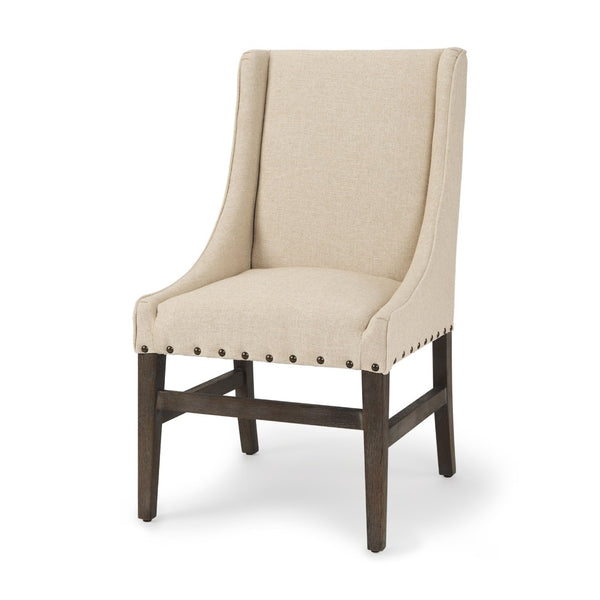 Mercana Kensington Classic Parsons Dining Chair with Solid Oak Frame and High-Back Comfort for Elegance Cream Fabric | Medium Brown Wood 70242