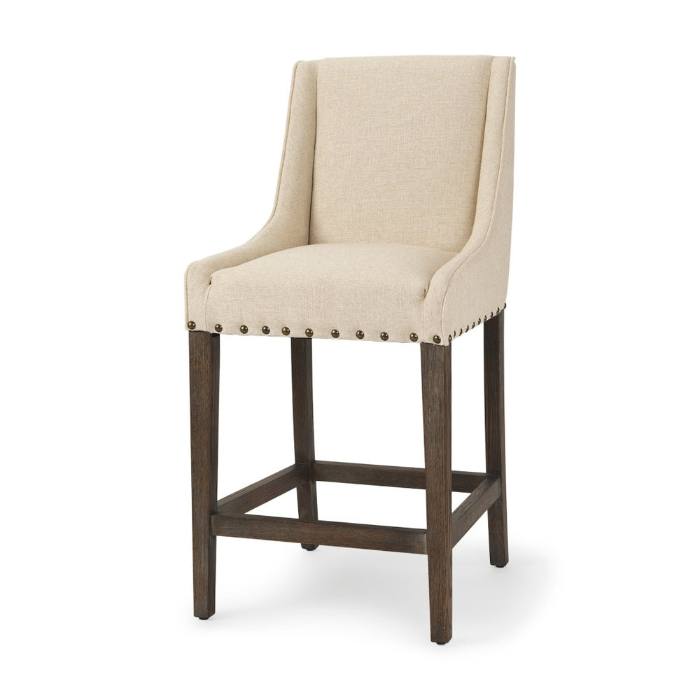 Mercana Kensington Farmhouse Counter Stool with High Back, Nailhead Trim, and Durable Linen Fabric Design 70244