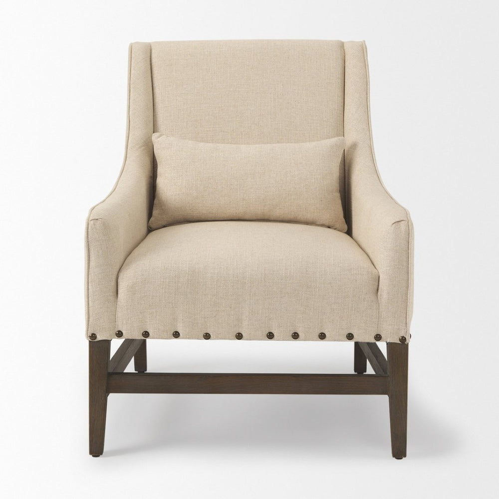 Mercana Kensington Accent Chair: Elegant Cream Linen Blend with Farmhouse Charm and Timeless Wood Craftsmanship 70243