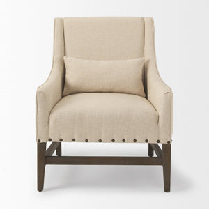 Mercana Kensington Accent Chair: Elegant Cream Linen Blend with Farmhouse Charm and Timeless Wood Craftsmanship 70243