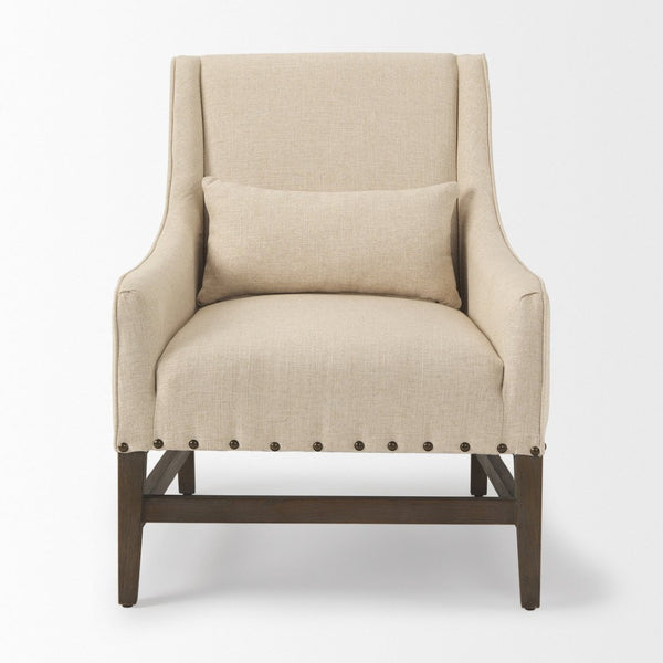 Mercana Kensington Accent Chair: Elegant Cream Linen Blend with Farmhouse Charm and Timeless Wood Craftsmanship 70243