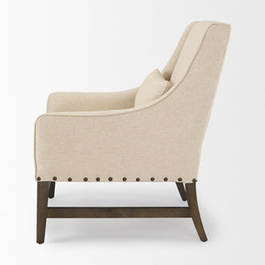 Mercana Kensington Accent Chair: Elegant Cream Linen Blend with Farmhouse Charm and Timeless Wood Craftsmanship 70243