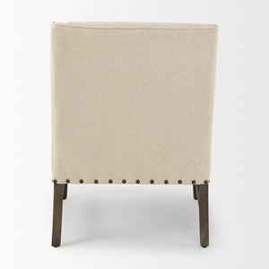 Mercana Kensington Accent Chair: Elegant Cream Linen Blend with Farmhouse Charm and Timeless Wood Craftsmanship 70243