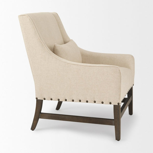 Mercana Kensington Accent Chair: Elegant Cream Linen Blend with Farmhouse Charm and Timeless Wood Craftsmanship 70243