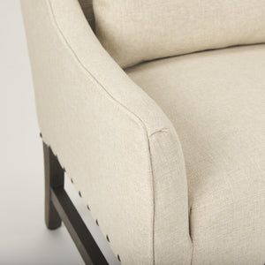 Mercana Kensington Accent Chair: Elegant Cream Linen Blend with Farmhouse Charm and Timeless Wood Craftsmanship 70243