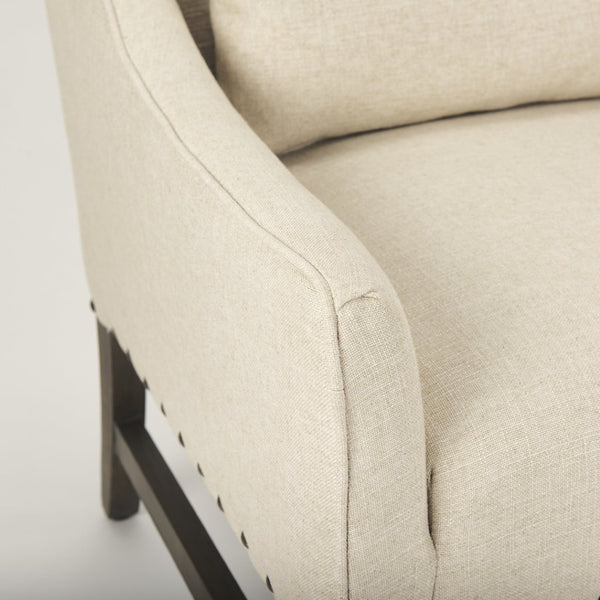 Mercana Kensington Accent Chair: Elegant Cream Linen Blend with Farmhouse Charm and Timeless Wood Craftsmanship 70243