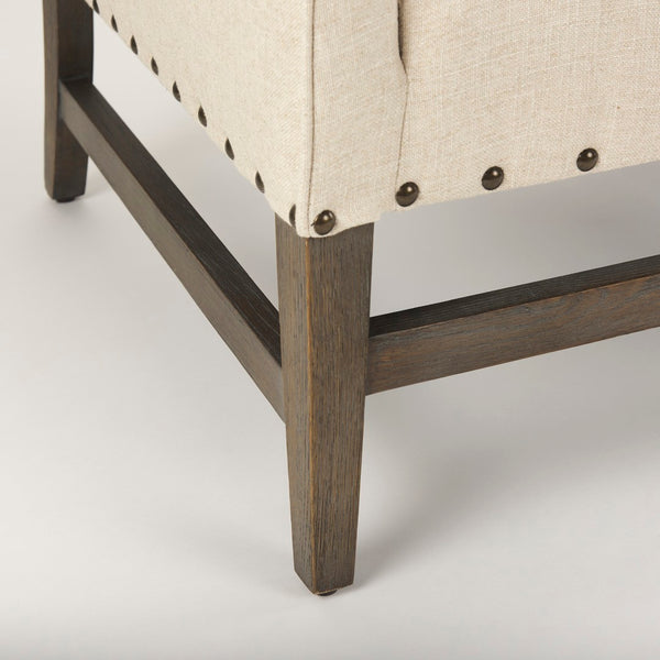 Mercana Kensington Accent Chair: Elegant Cream Linen Blend with Farmhouse Charm and Timeless Wood Craftsmanship 70243