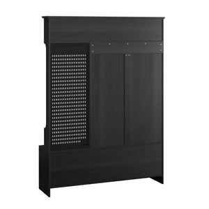 English Elm Multi-purpose Hallway Hall Tree with Linen Cushion Bench, Pegboard, Hooks, Drawers & Shoe Storage Black W757P196822