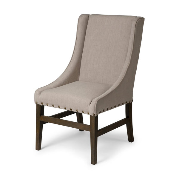 Mercana Kensington Classic Parsons Dining Chair with Solid Oak Frame and High-Back Comfort for Elegance Beige Fabric | Brown Wood 50388