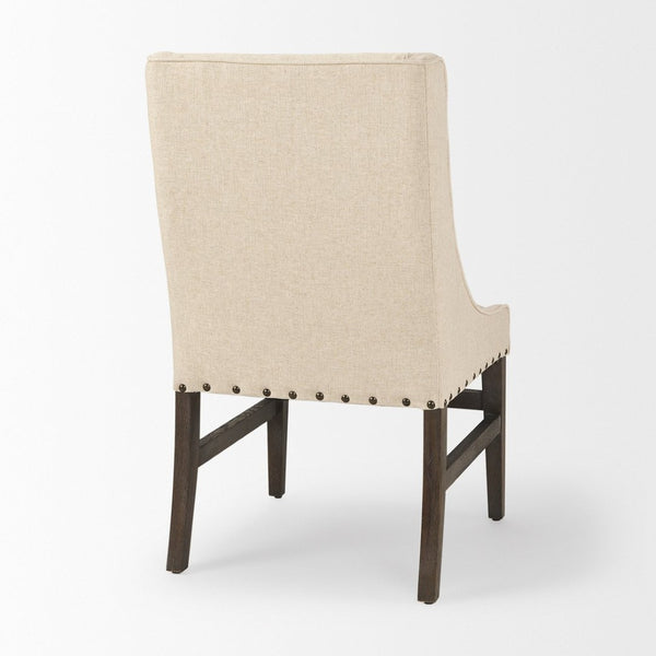 Mercana Kensington Classic Parsons Dining Chair with Solid Oak Frame and High-Back Comfort for Elegance Cream Fabric | Medium Brown Wood 70242