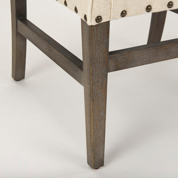 Mercana Kensington Classic Parsons Dining Chair with Solid Oak Frame and High-Back Comfort for Elegance Cream Fabric | Medium Brown Wood 70242