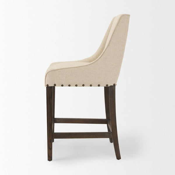 Mercana Kensington Farmhouse Counter Stool with High Back, Nailhead Trim, and Durable Linen Fabric Design 70244