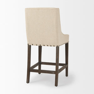 Mercana Kensington Farmhouse Counter Stool with High Back, Nailhead Trim, and Durable Linen Fabric Design 70244