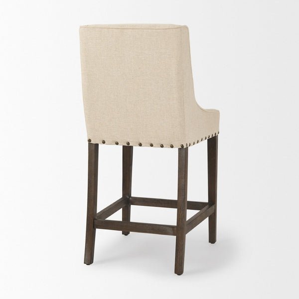 Mercana Kensington Farmhouse Counter Stool with High Back, Nailhead Trim, and Durable Linen Fabric Design 70244