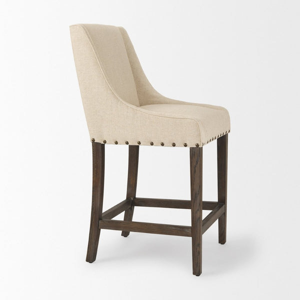 Mercana Kensington Farmhouse Counter Stool with High Back, Nailhead Trim, and Durable Linen Fabric Design 70244