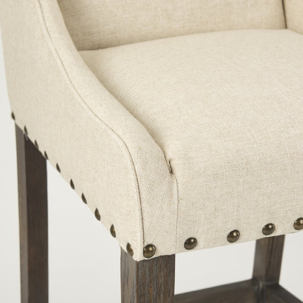 Mercana Kensington Farmhouse Counter Stool with High Back, Nailhead Trim, and Durable Linen Fabric Design 70244