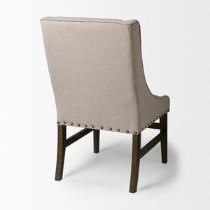 Mercana Kensington Classic Parsons Dining Chair with Solid Oak Frame and High-Back Comfort for Elegance Beige Fabric | Brown Wood 50388