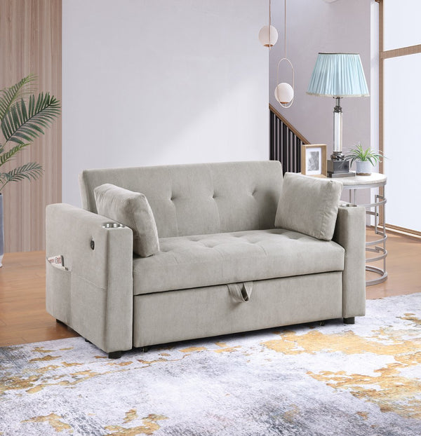 English Elm Corduroy Tufted Convertible Sleeper Loveseat with USB Ports, Cupholders, Magazine Pockets, Gray B016P406016