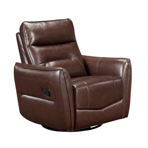 English Elm 1pc Swivel Glider Recliner Chair in Top Grain Leather with 360° Spin, Pocket Coil Support, Durable Solid Wood Frame Brown 37.25 L x 29.5 W x 32.5 H B011P329240