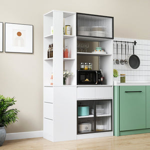 English Elm 70.87"h Tall Storage Cabinet Glass Panel Doors Asymmetric Drawers Modern Hallway Organizer W331S00204