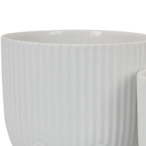 English Elm Leela Ribbed Ceramic Planter Set with Saucers Glazed White Architectural Indoor Decor B056P417089