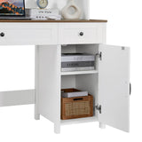 English Elm 52" Farmhouse Executive Desk With Drawers, Wood Home Office Desk W/Charging Station, File Drawer, Storage Cabinet, Rustic Computer Writing Desk (Antique White)