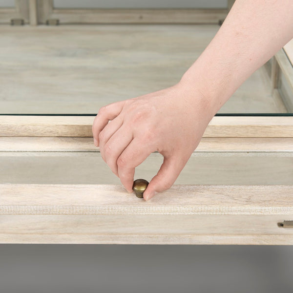 Mercana Arelius 42" Glass-Top Display Coffee Table with Sturdy Metal Base for Stylish Home Décor Showcase White Wood | Gold Metal | Square 69298