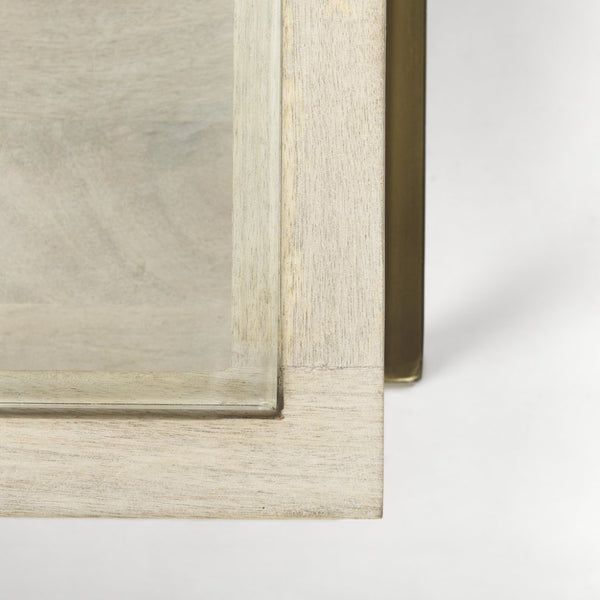 Mercana Arelius 42" Glass-Top Display Coffee Table with Sturdy Metal Base for Stylish Home Décor Showcase White Wood | Gold Metal | Square 69298