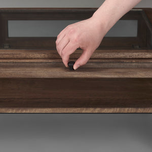 Mercana Arelius 42" Display Coffee Table with Glass Top & Solid Mango Wood Frame for Stylish Living Spaces Medium Brown Wood | Black Metal | Rectangular 69747