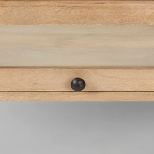 Mercana Arelius 42" Display Coffee Table with Glass Top & Solid Mango Wood Frame for Stylish Living Spaces Light Brown Wood | Black Metal | Rectangular 69748