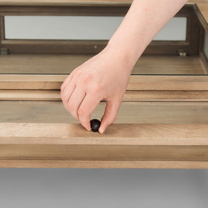 Mercana Arelius 42" Display Coffee Table with Glass Top & Solid Mango Wood Frame for Stylish Living Spaces Light Brown Wood | Black Metal | Rectangular 69748