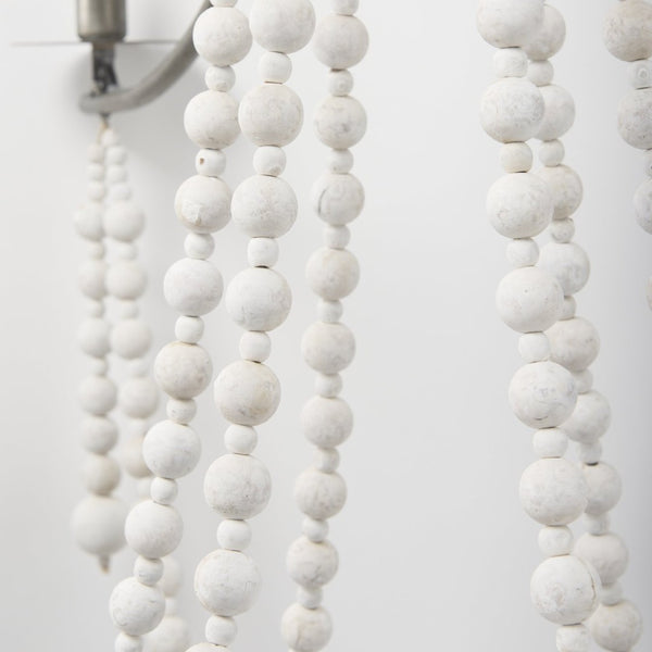 Mercana Selma Chandelier - Elegant Whitewashed Wood & Iron Design for Modern Living Spaces and Ambiance White Wood | Silver Metal 70047