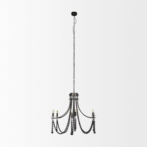 Mercana Selma Chandelier - Elegant Whitewashed Wood & Iron Design for Modern Living Spaces and Ambiance Black Wood | Black Metal 70050
