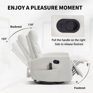 English Elm Heat Massage Swivel Rocker Recliner with Lumbar Vibration Nodes Fabric Living Room W3224P357582