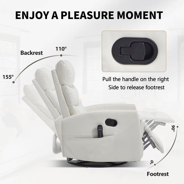 English Elm Heat Massage Swivel Rocker Recliner with Lumbar Vibration Nodes Fabric Living Room W3224P357582