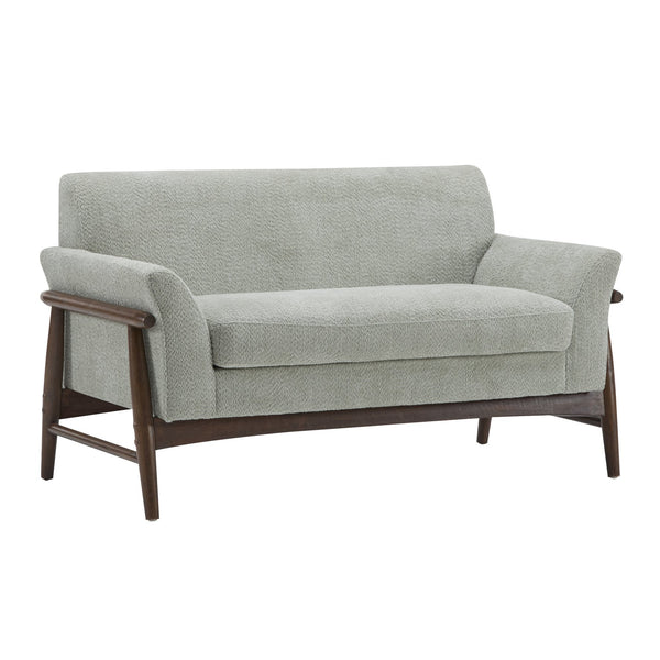 English Elm Christopher Knight Home® - Boucle Mid-Century Flared Arms Loveseat with Elm Legs — Plush Bouclé Upholstery, Cozy Modern Accent (57.5") Light Green,Walnut N771P294675L