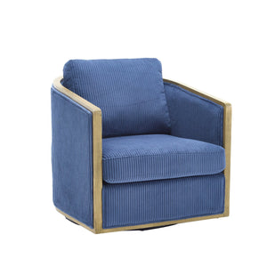 English Elm Corduroy Swivel Barrel Chair with Sturdy Wood Frame & Metal 360° Base, Plush Corduroy Comfort Pop Navy W395P220273