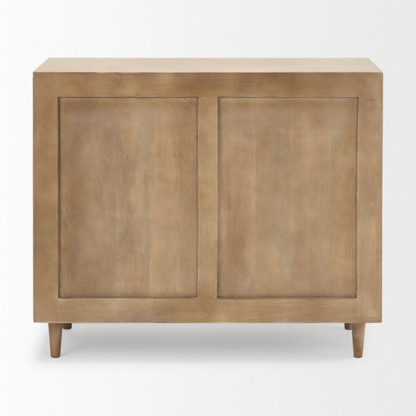 Mercana Tucker Modern Accent Cabinet with Carved Arch Pattern – Stylish Storage for Any Living Space Light Brown Wood | 2 Door 69952