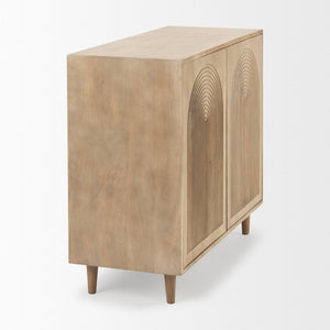 Mercana Tucker Modern Accent Cabinet with Carved Arch Pattern – Stylish Storage for Any Living Space Light Brown Wood | 2 Door 69952