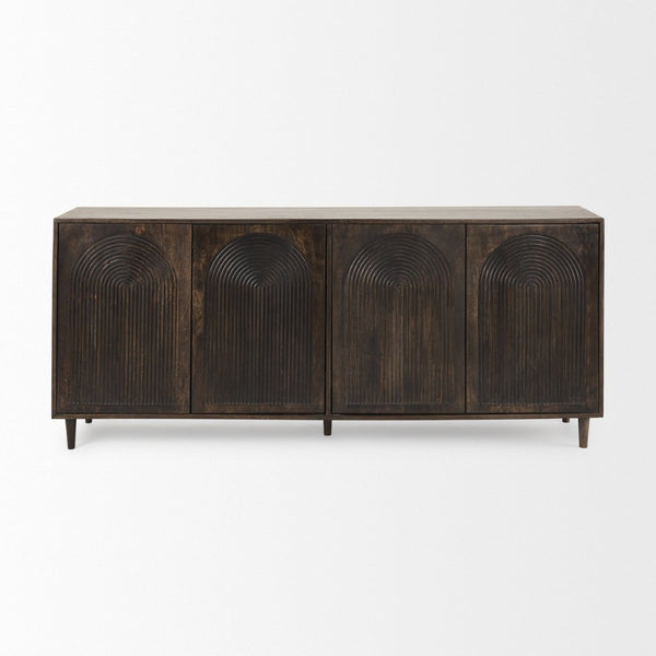 Mercana Tucker Contemporary Sideboard with Carved Arch Design - Versatile Storage for Any Living Space Dark Brown | 4-Door 69955